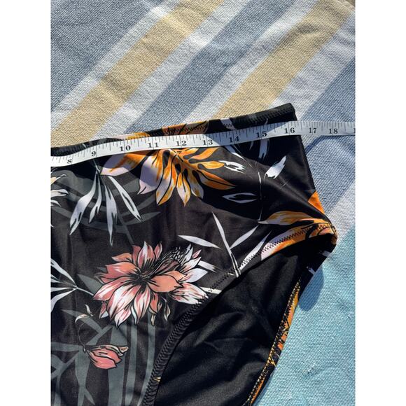 NWOT, Floral High Waist Bikini Bottoms + Black Halter Tankini Top - Size XL - Picture 6 of 11